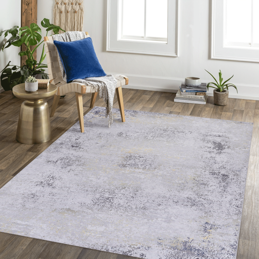 NAAR MAVAL Gray & Gold 5x8 Area Rug, Living Room, Washable