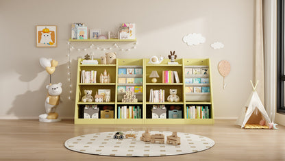 Yellow Wooden Toy Storage Organizer Cabinet Kids Bookshelf  Children Bookcase Toddler Baby Sling Book Rack Shelf for Playroom Bedroom Nursery Hallway School Kindergarten Living Roomy