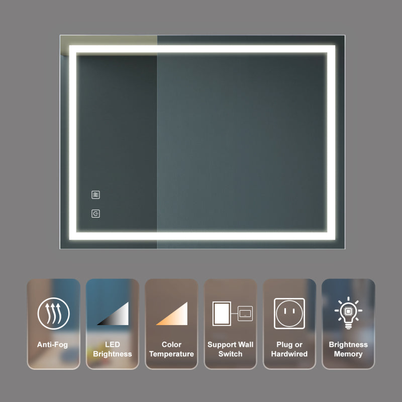 Modern Bathroom LED Vanity Mirror 32x24, Anti-Fog, Dimmable