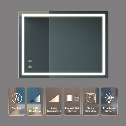 Modern Bathroom LED Vanity Mirror 32x24, Anti-Fog, Dimmable