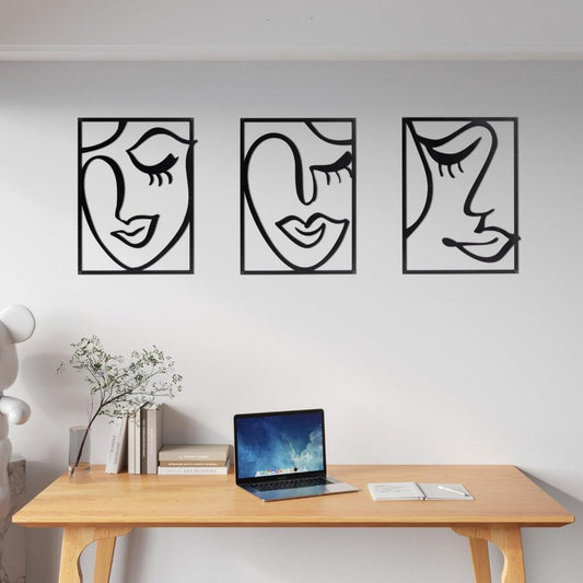 Cinq Minimalist Wall Decor for Living Room, 3‑Pc Line Faces