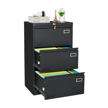 Sleek 3-Drawer Lateral File Cabinet for Home Office, Locking