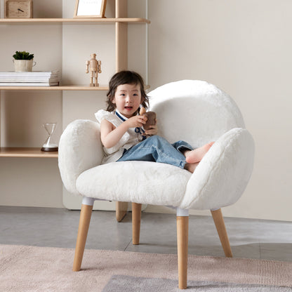 Scandi Accent Chair for Living Room, Solid Beech & Sherpa