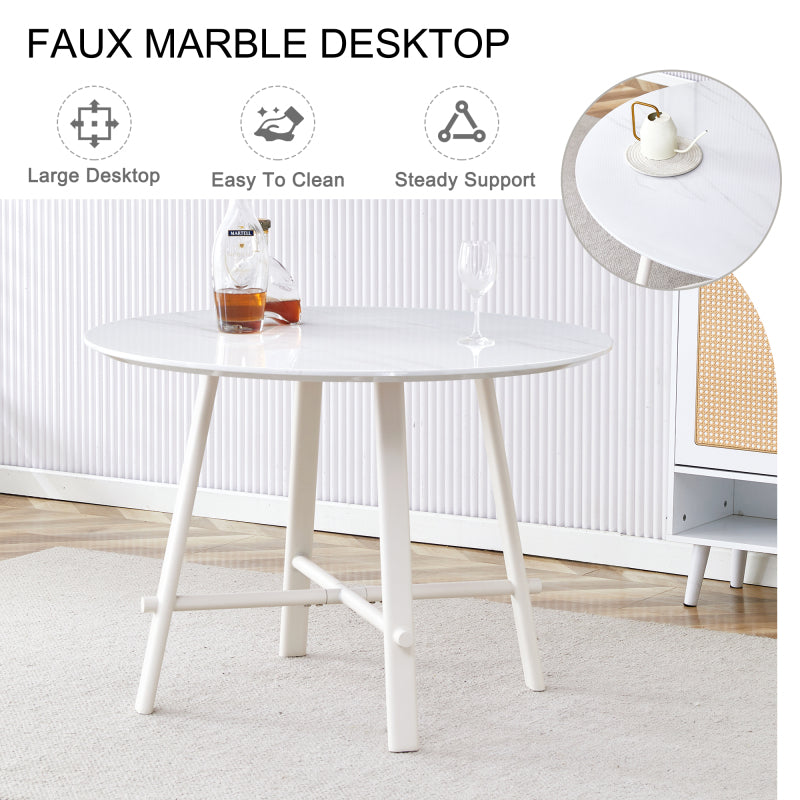 Modern Round Dining Table, Dining Room, 42-Inch White Top