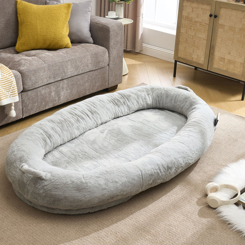 Human Dog Bed for Adult, Giant Extra Large Memory Foam Human Size Pet Bed for People, Fluffy Plush Dog Bed for Human with Storage Pocket  Cover Portable Handle Non-Slip Bottom