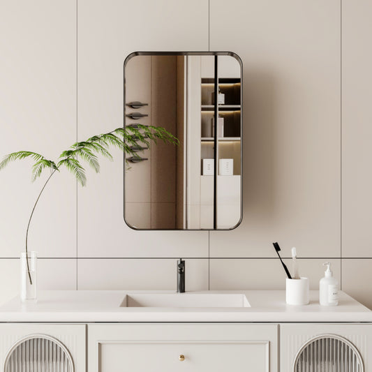 Black Metal Bathroom Medicine Cabinet, Adjustable Shelves