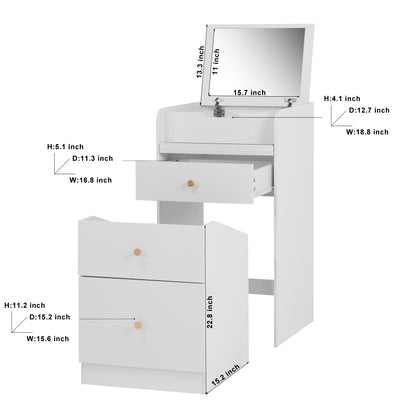 Compact Modern White Vanity Desk, Mirror & Chair for Bedroom