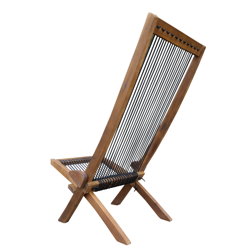 Coastal Folding Rope-Weave Wood Chair for Patio, Folds Flat