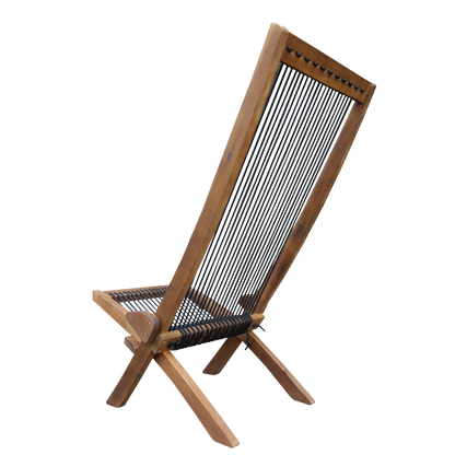 Coastal Folding Rope-Weave Wood Chair for Patio, Folds Flat