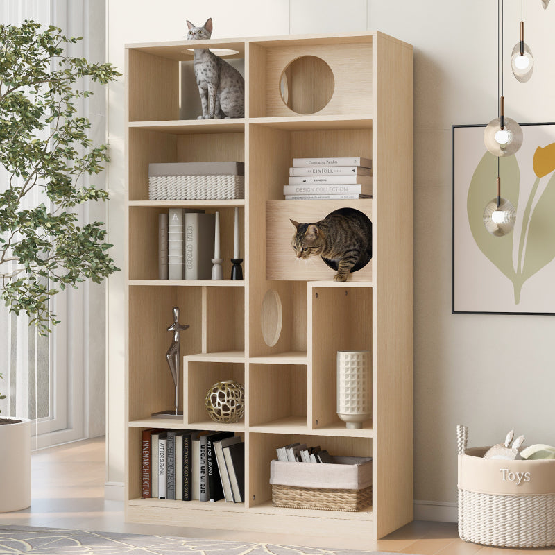 Modern Cat House Bookcase for Living Room Hidden Litter Box