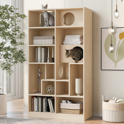 Modern Cat House Bookcase for Living Room Hidden Litter Box