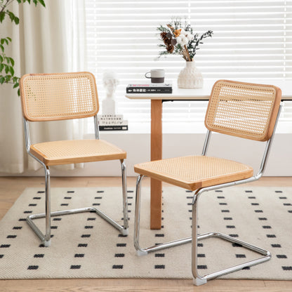 RR Mid-Century Dining Chairs, Velvet & Rattan, Set of 2
