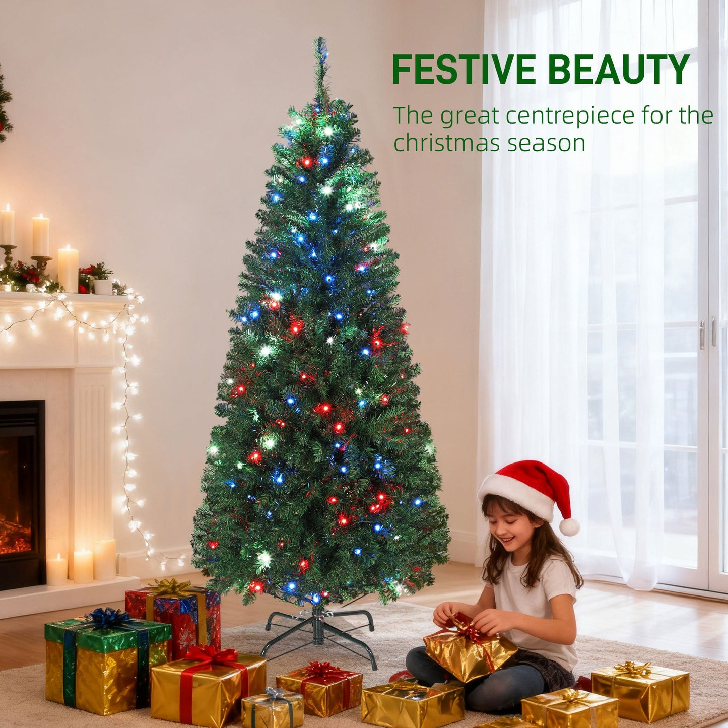 HOMCOM 5 Ft Slim Christmas Tree, RGB Lights & Remote