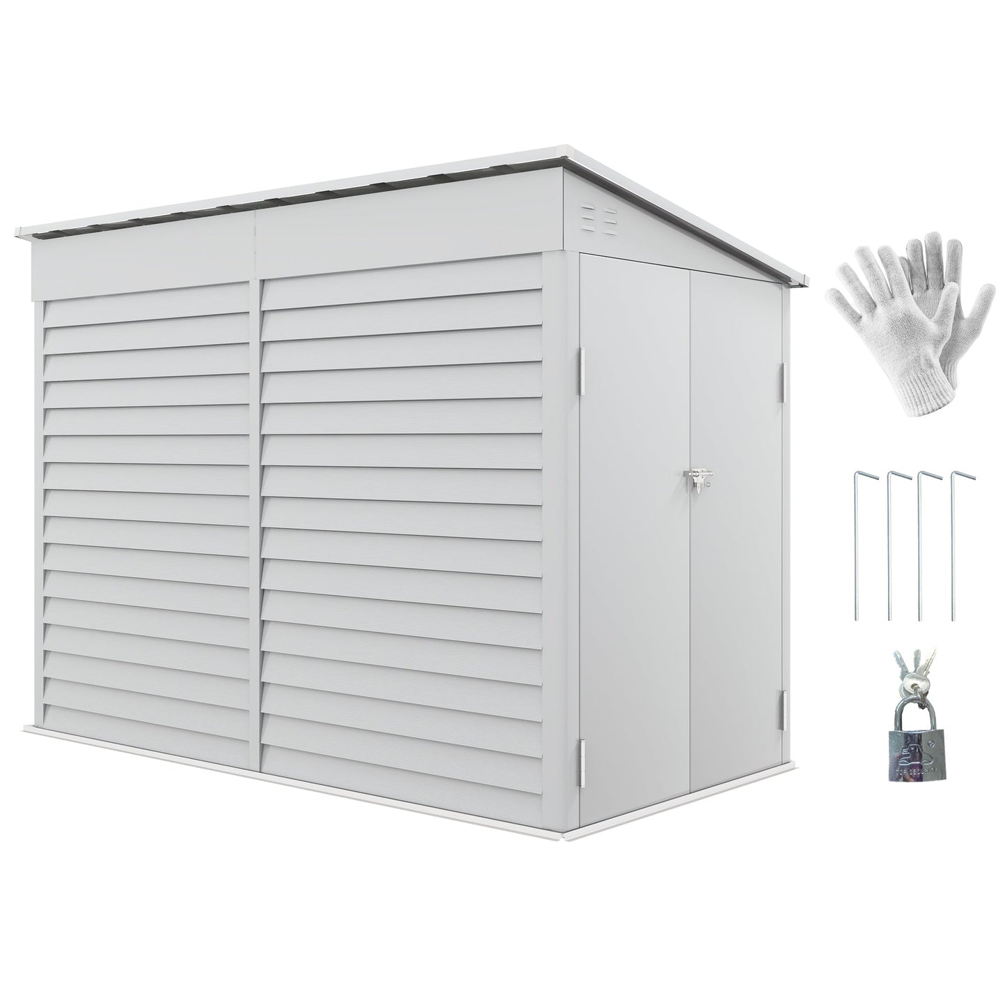 Outsunny White Metal Garden Shed, Lockable Yard Storage