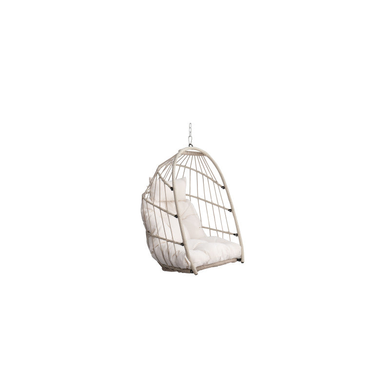 Boho Egg Swing Chair for Patio, All-Weather White PE Rattan