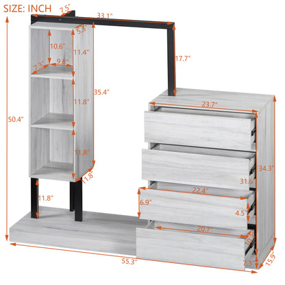 Sleek White Bedroom Wardrobe, 4 Drawers & 3 Shelves