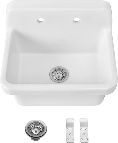 ELLAI Farmhouse Wall-Mount Utility Laundry Sink, High-Back