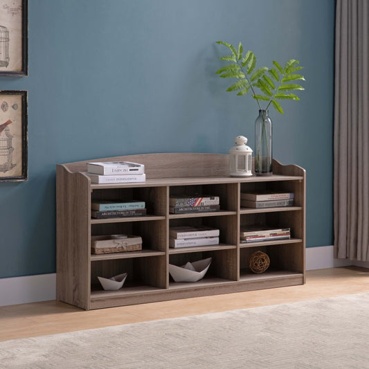 Modern Dark Taupe Wood Entryway Shoe Bench with 9 Shelves