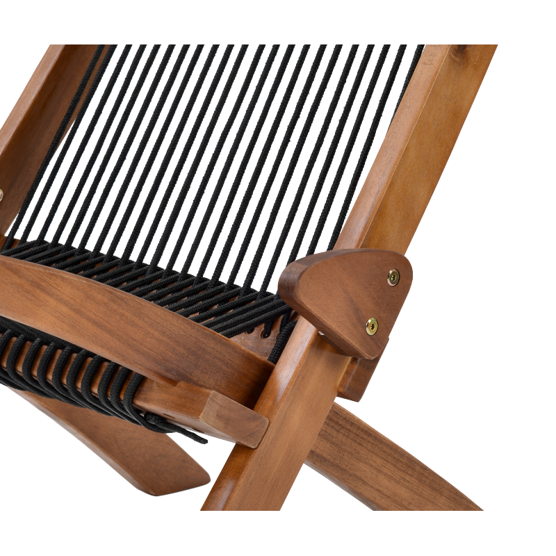 Coastal Folding Rope-Weave Wood Chair for Patio, Folds Flat