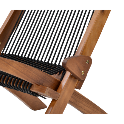 Coastal Folding Rope-Weave Wood Chair for Patio, Folds Flat