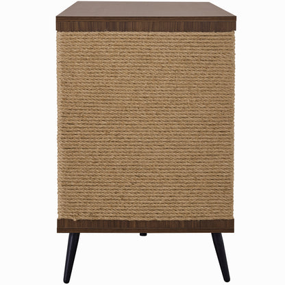Modern Walnut End Table for Living Room, Hidden Litter Box