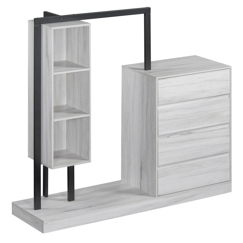 Sleek White Bedroom Wardrobe, 4 Drawers & 3 Shelves