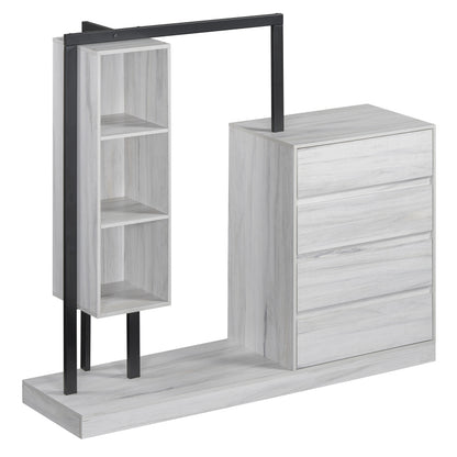 Sleek White Bedroom Wardrobe, 4 Drawers & 3 Shelves