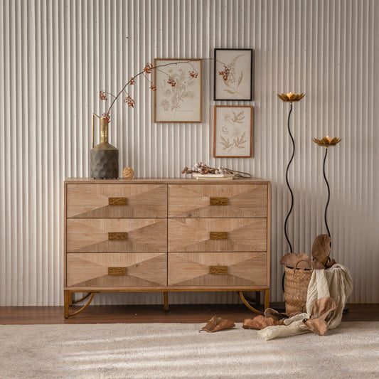 Modern Light Wood Dresser & TV Stand for Bedroom, 6 Drawers