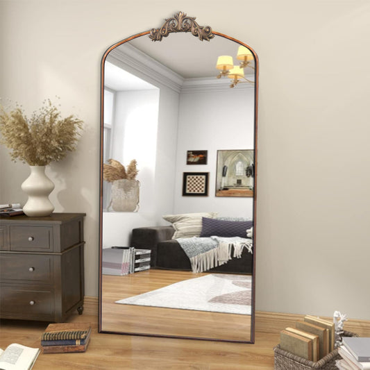 Antique Bronze Arched Floor Mirror for Entryway, Oversized