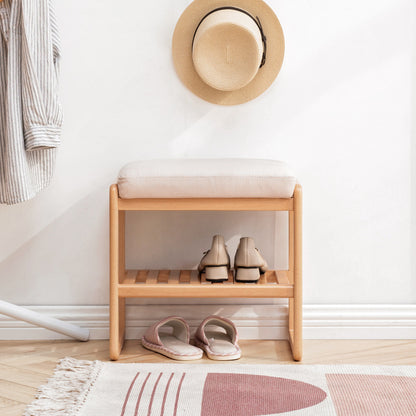 Walnut Solid Wood Entryway Shoe Bench with Cushioned Seat