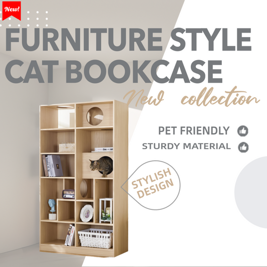 Modern Cat House Bookcase for Living Room Hidden Litter Box