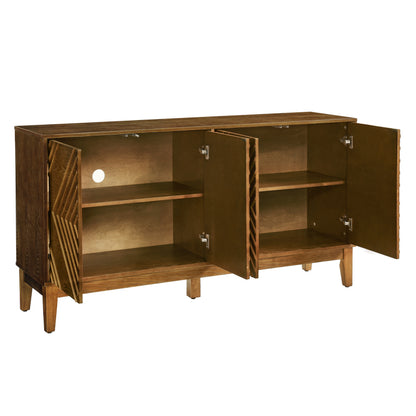 Walnut Mid-Century Sideboard for Living Room, Fluted Doors