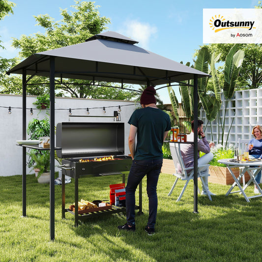 Outsunny Modern Grill Gazebo for Backyard BBQ, Side Shelves