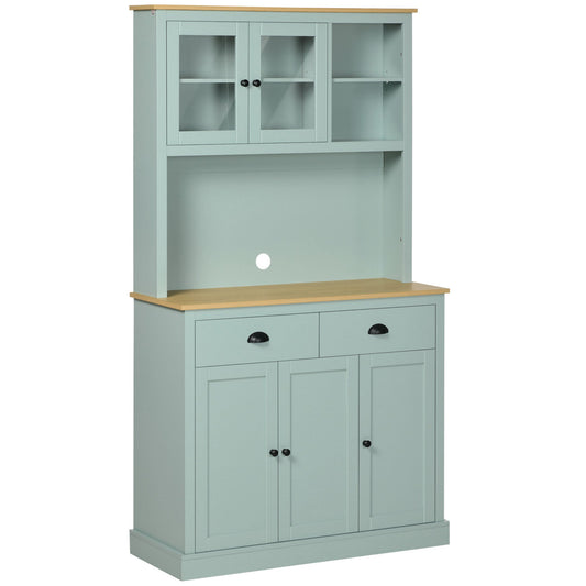 HOMCOM Light Blue Kitchen Hutch Pantry with Microwave Shelf