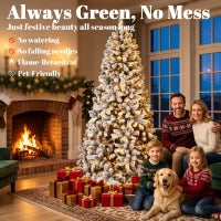 HOMCOM 6ft Flocked Prelit Christmas Tree, Northern Pine, Artificial Xmas Tree with Curved Tips, LEDs