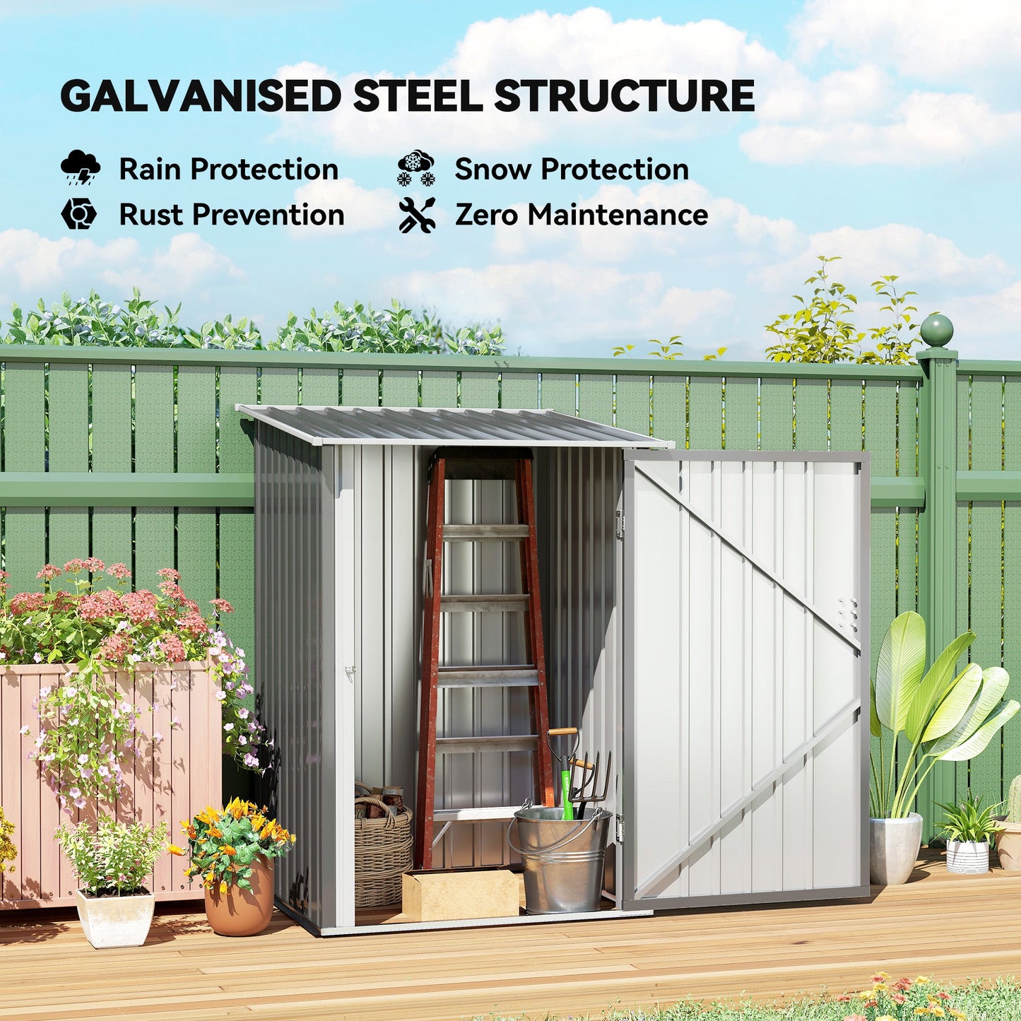 Outsunny Lean-To Garden Shed for Patio, Galvanized Steel
