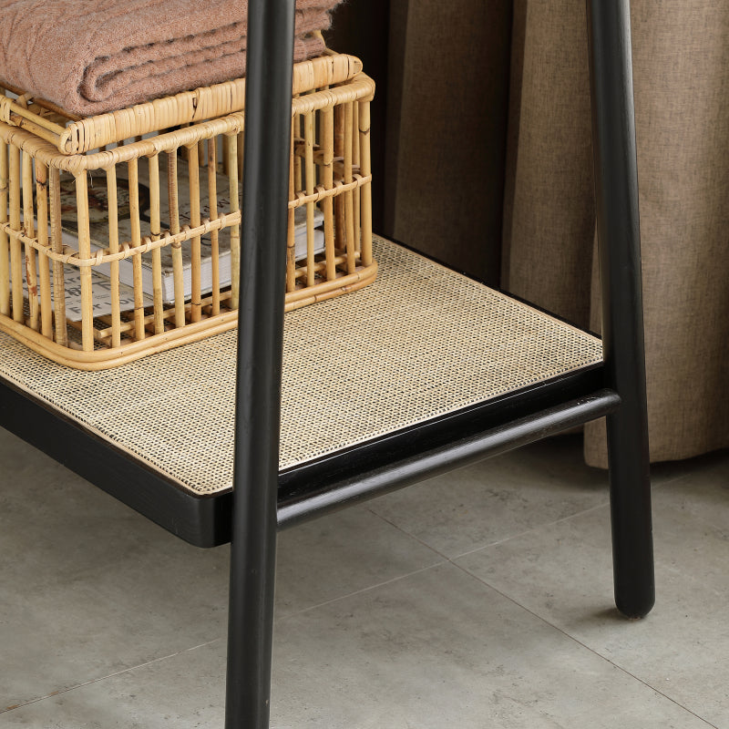Boho Solid Oak Garment Rack for Entryway, Rattan Shelves