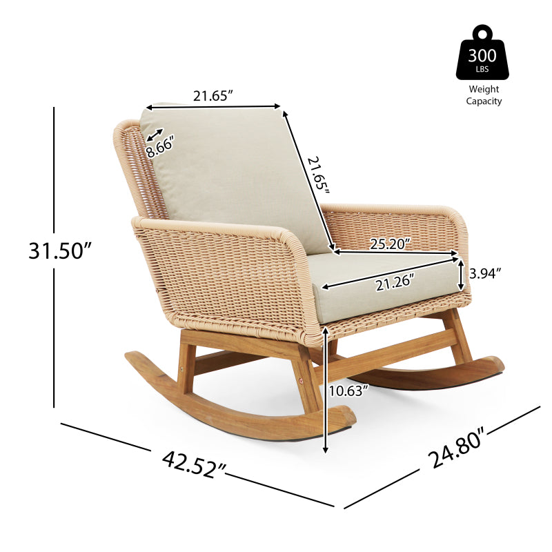 Modern Beige Wicker Rocker for Indoor/Outdoor, Soft Cushions