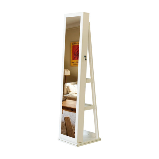 Sleek 360° Swivel LED-Lit Mirror Jewelry Armoire for Bedroom