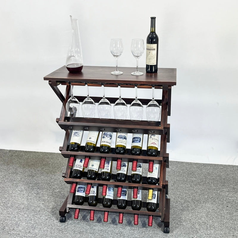 Walnut Freestanding Wine Rack for Home Bar, 26-Bottle