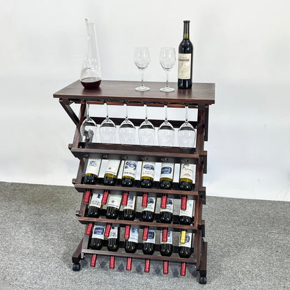 Walnut Freestanding Wine Rack for Home Bar, 26-Bottle