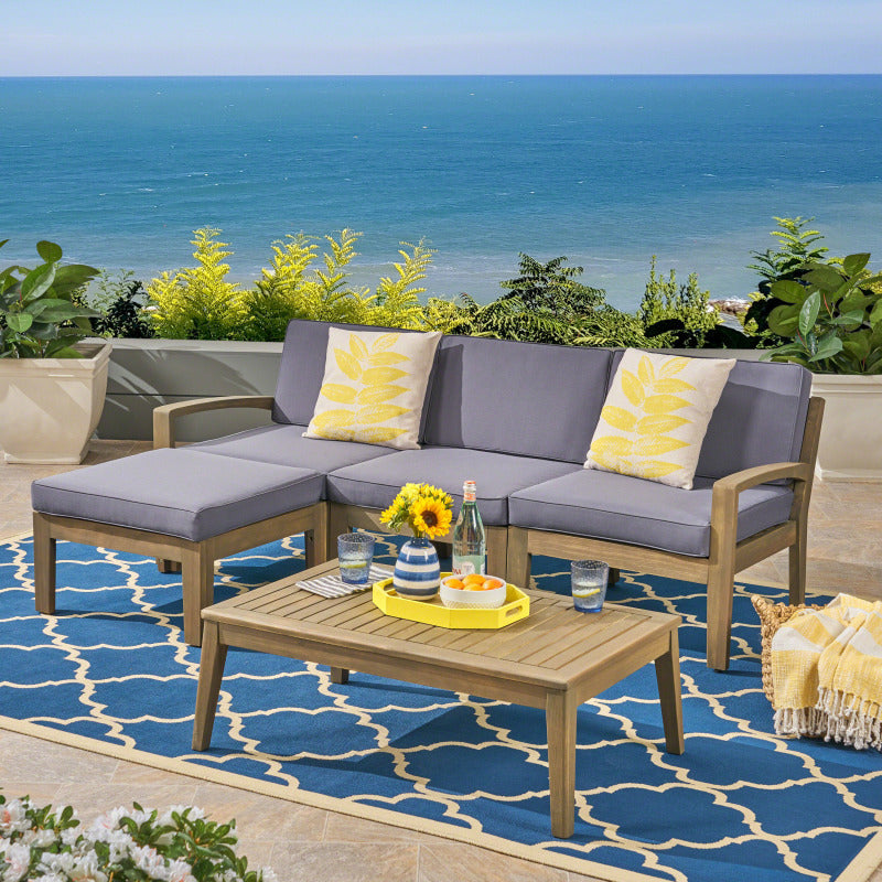 GRENADA Rustic L-Shaped Patio Sectional Sofa Set Acacia Wood