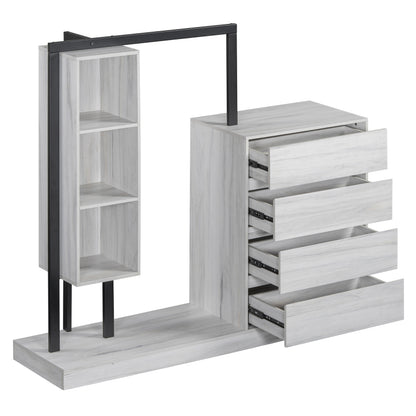 Sleek White Bedroom Wardrobe, 4 Drawers & 3 Shelves