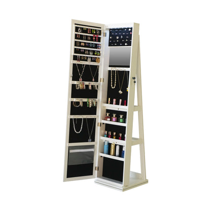 Sleek 360° Swivel LED-Lit Mirror Jewelry Armoire for Bedroom