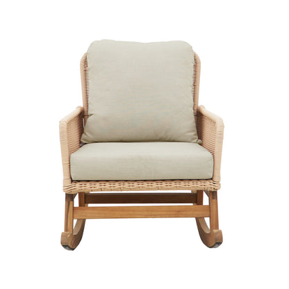 Modern Beige Wicker Rocker for Indoor/Outdoor, Soft Cushions