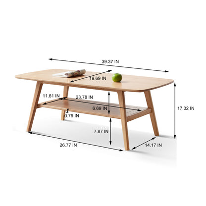 Scandinavian Coffee Table for Living Room, Solid Wood Shelf