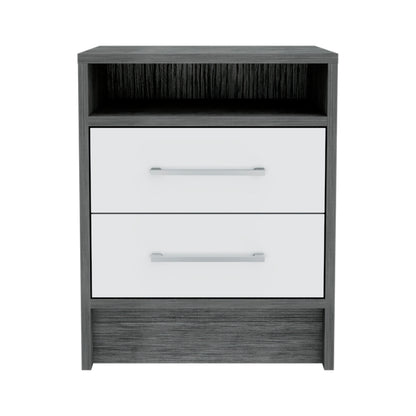 Eter Modern Bedside Table with 2 Drawers, Smokey Oak/White