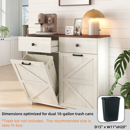 Farmhouse Barn-Door Double Tilt-Out Kitchen Trash Cabinet