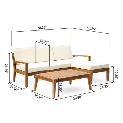 GRENADA Rustic L-Shaped Patio Sectional Sofa Set Acacia Wood