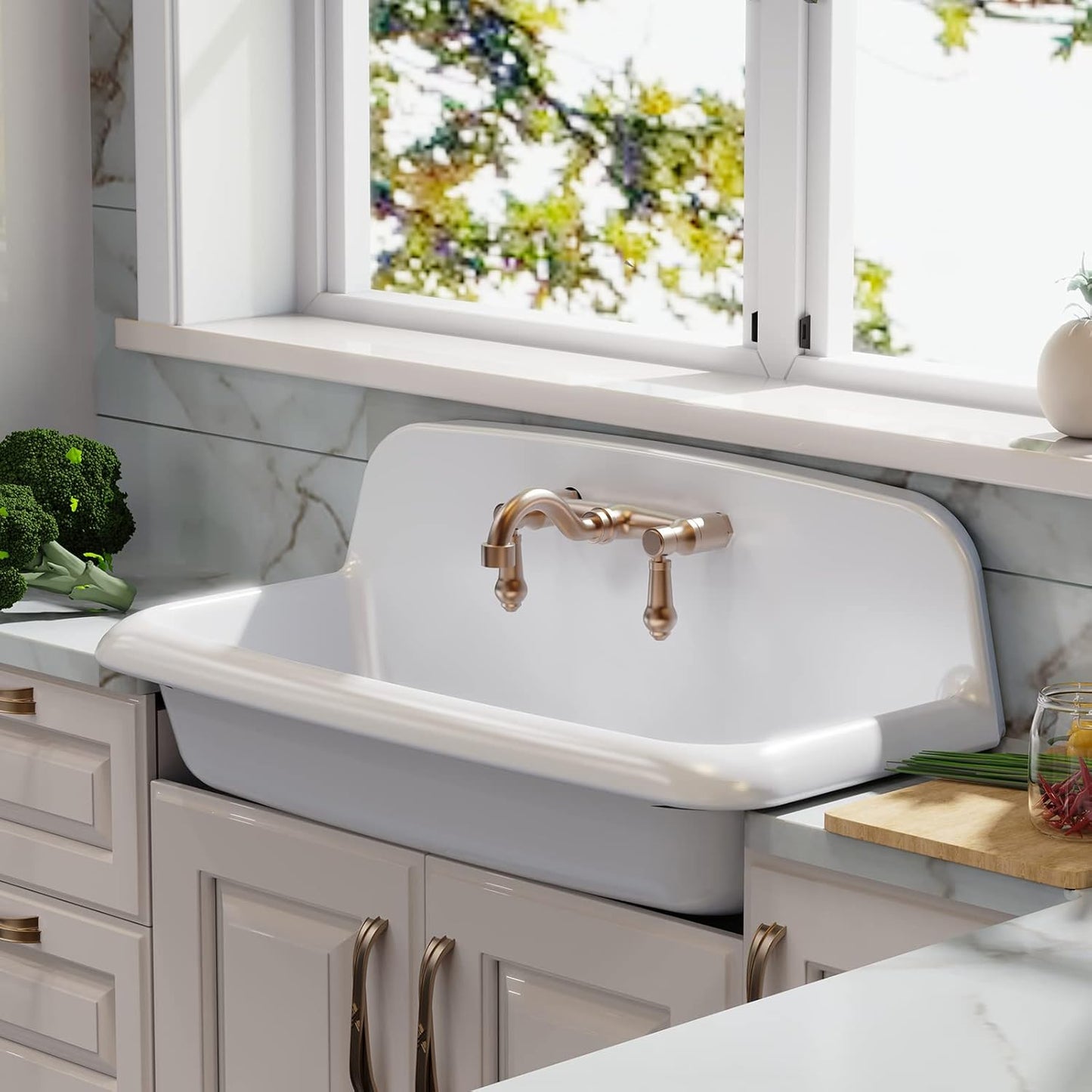 ELLAI Farmhouse Wall-Mount Laundry Sink, 36-Inch High-Back